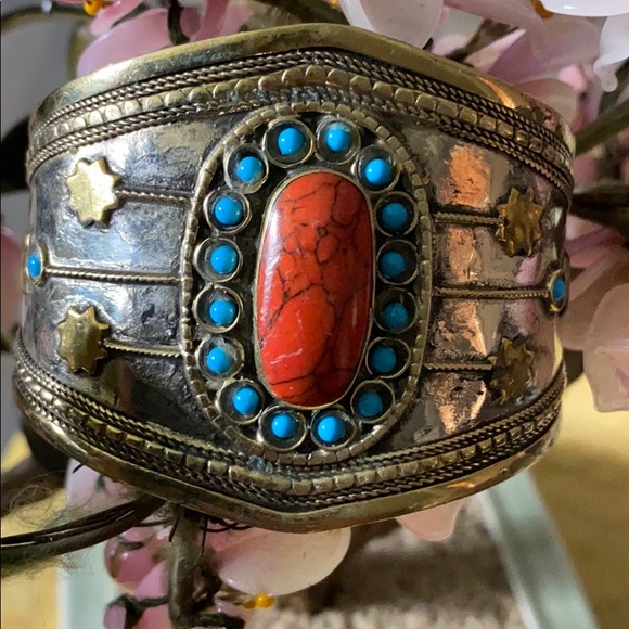 Vintage Jewelry - Vintage red turquoise cuff